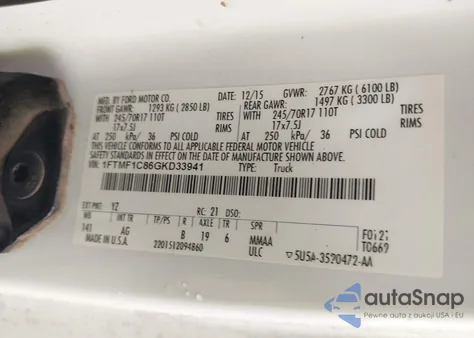 2016 Ford F-150 Xl z USA, uszkodzony, nr VIN 1FTMF1C86GKD33941